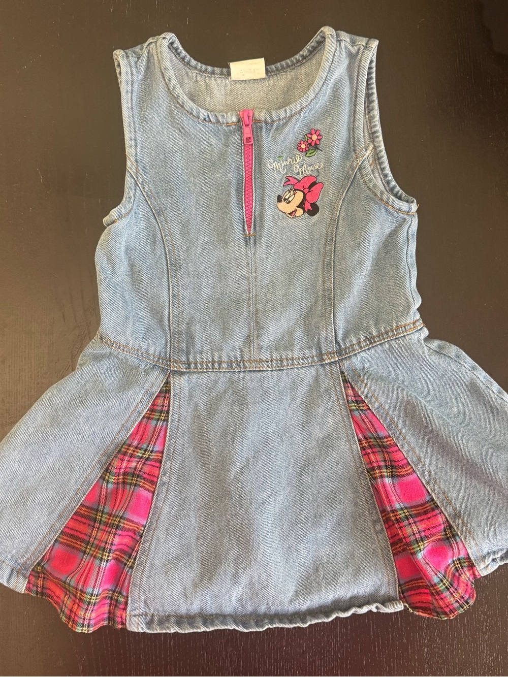 Vintage Denim Minnie Mouse Dress with Pink Plaid Insets Sz 4T